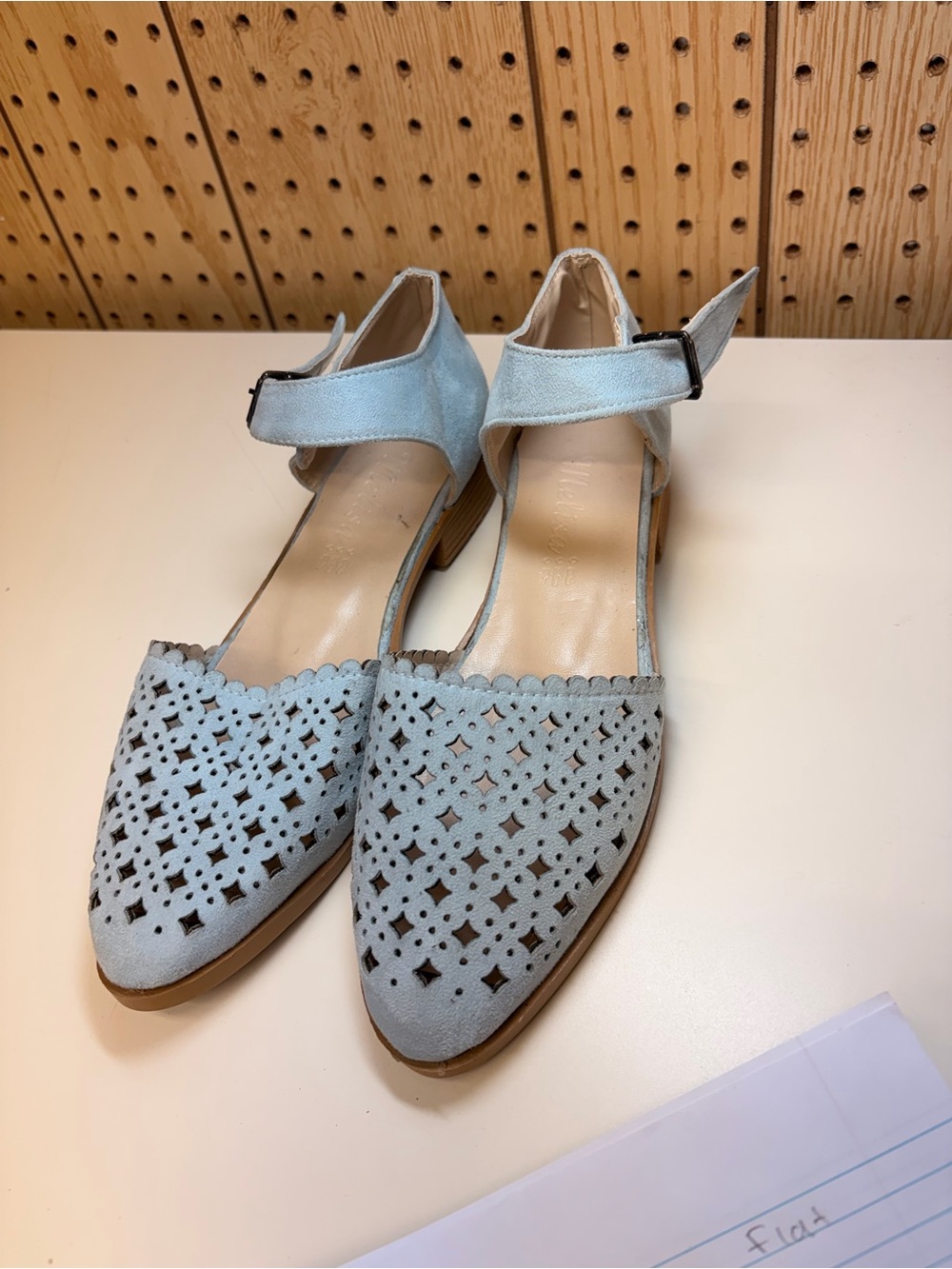 Melisa Light Blue Perforated Ankle-Strap Flats